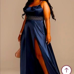David’s Bridal Navy blue satin full length gown.